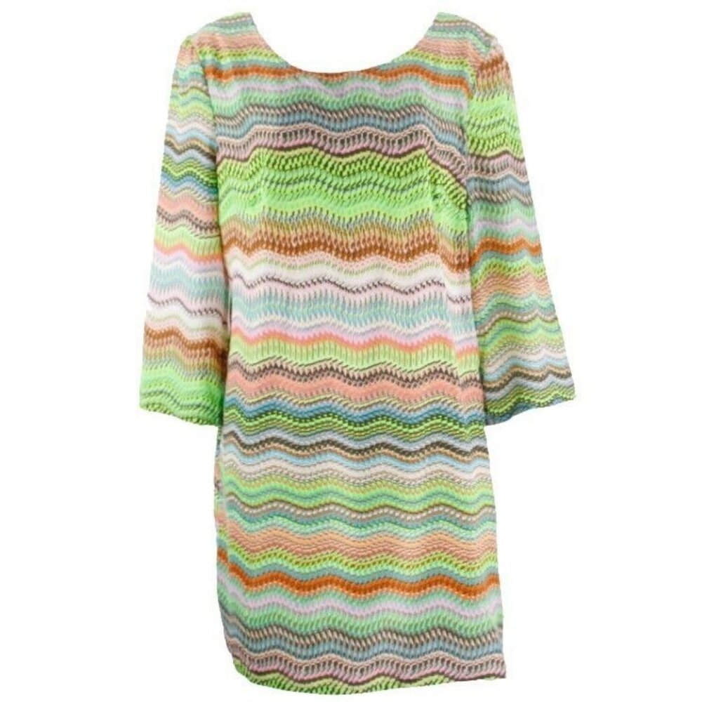 Janet Paris Sz L Multi Color  Tunic 3/4 Sleeve Lined Polyester Top